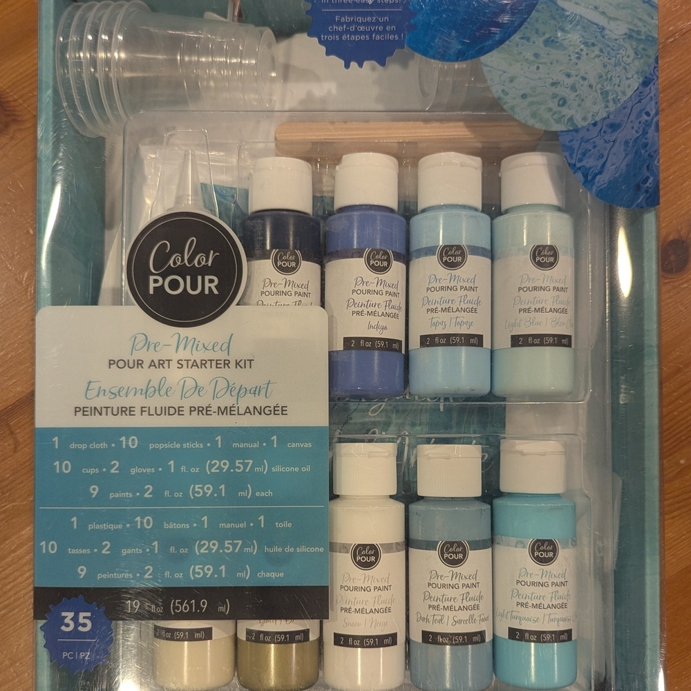 Color Pour Pre-Mixed Pour Art Starter Kit - Blue, White, Gold